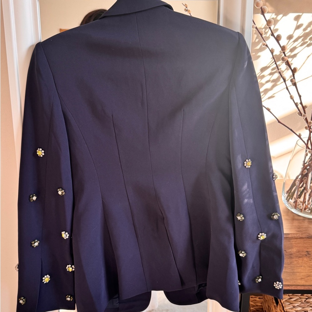Cinq à Sept Navy Blazer with Floral Embellishments - Picture 3 of 6